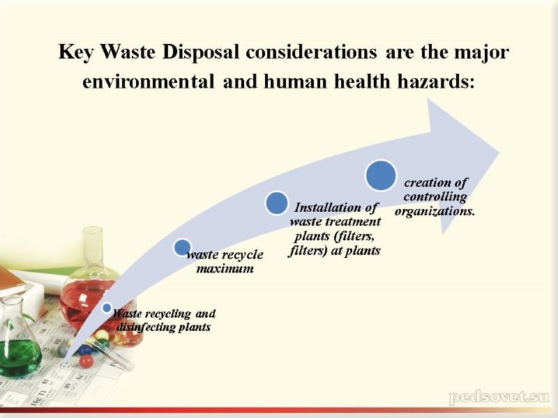 Key Waste Disposal considerations are the major environmental and human health hazards: